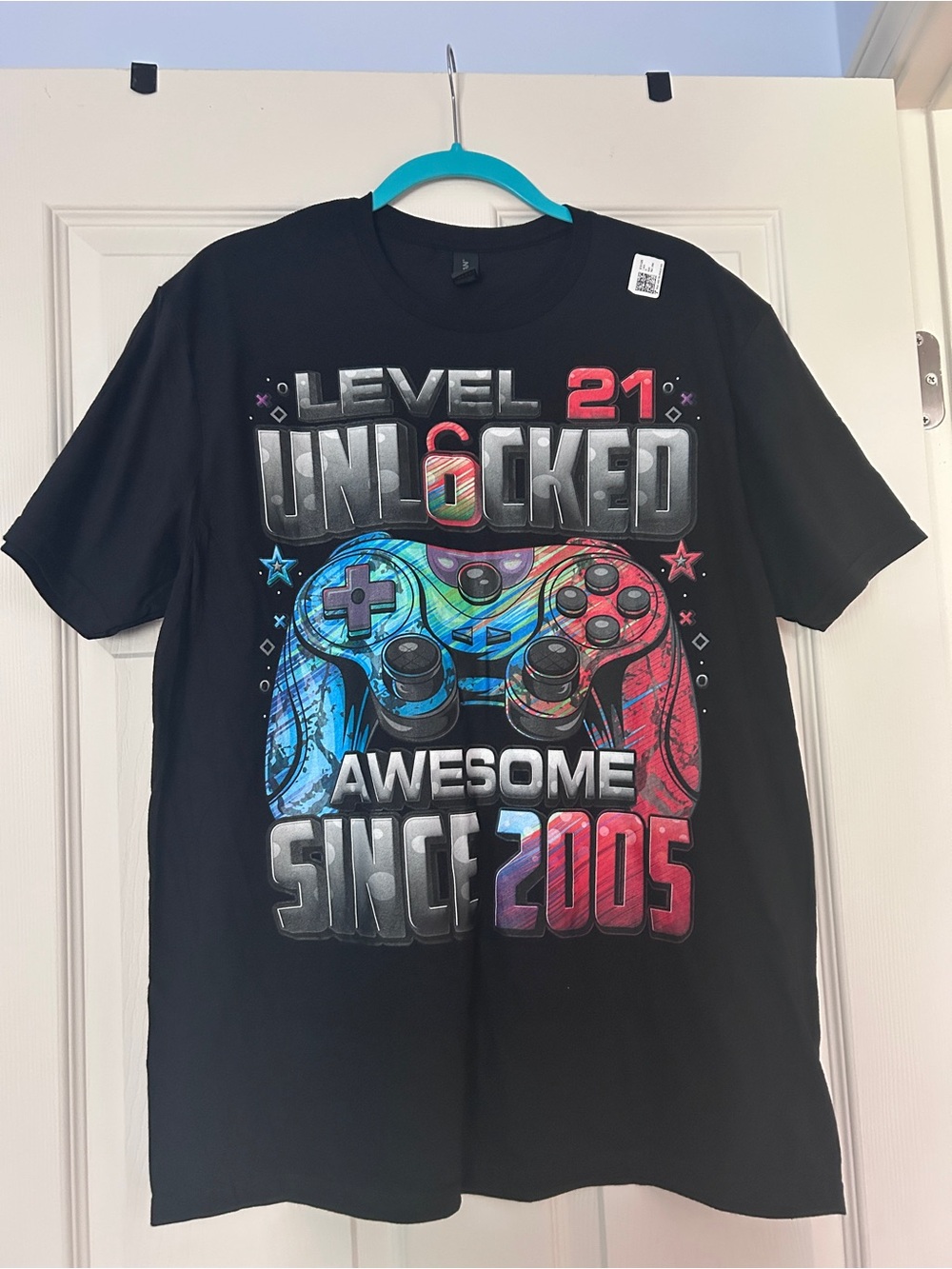 Gildan Black 'Level 21 Unlocked' Video Game Controller Graphic Tee - Blue, Red